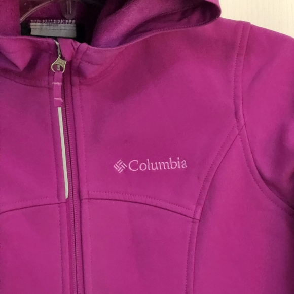 Columbia Girls Jacket Rain Coat Girls Size 10-12 Medium Full Zip with Hood Pink - Picture 2 of 13